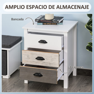 Mesita de Noche Moderna Mesilla de Noche con 3 Cajones Mesa de Noche para Dormitorio Salón 50x38x65 cm Blanco