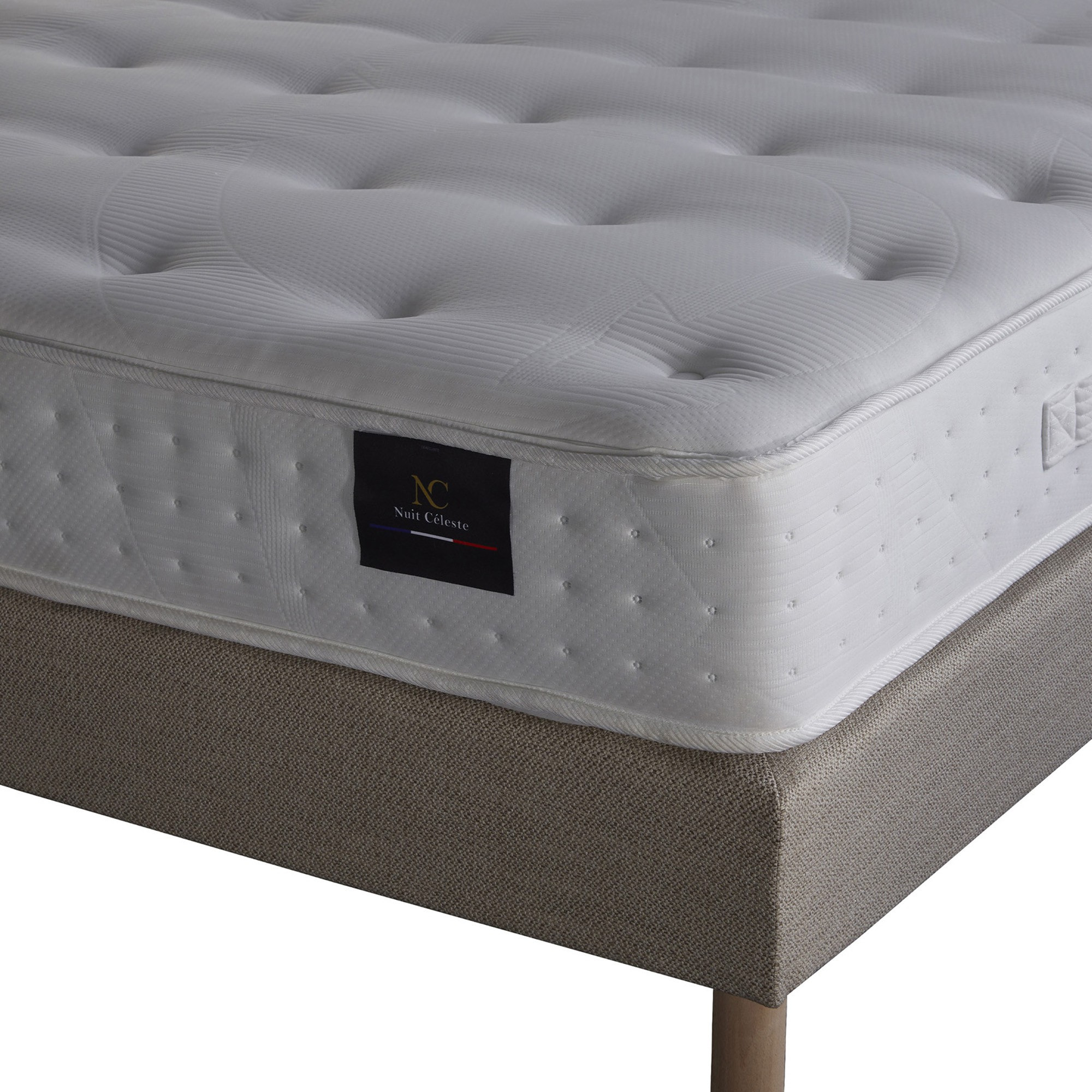 Ensemble Reflet + tête de lit capitonnée - Matelas ressorts ensachés éco conçu - Sommier Beige