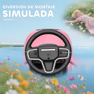Coche Correpasillos 2 en 1 para Niños de 18-36 Meses LAND ROVER DISCOVERY, Correpasillos con Espacio de Almacenaje, Bocina, Volante, Mango de Empuje y Barandilla Extraíbles, Rosa