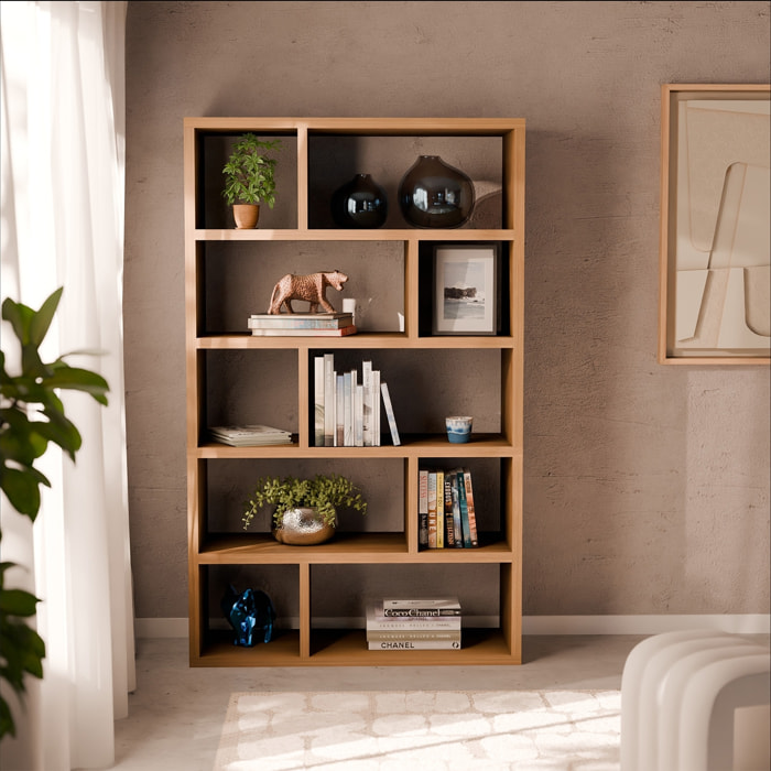 Etagère bibliothèque décor bois asymétrique 5 niveaux 10 compartiments BASIKS