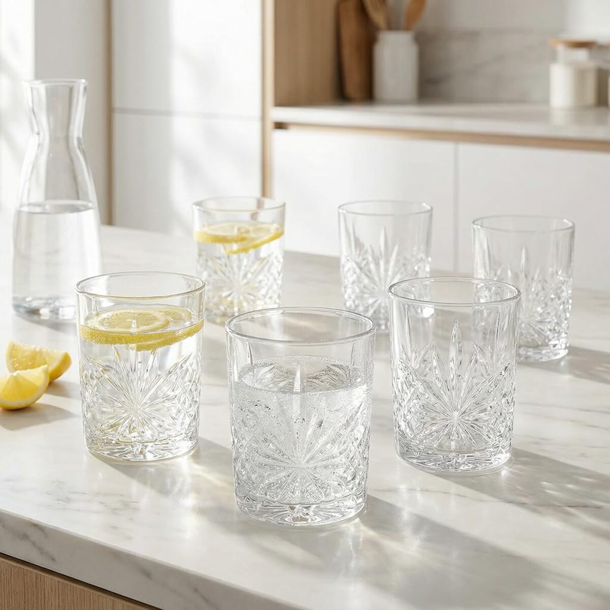 Set 6 bicchieri per acqua in vetro, 31 cl, design moderno ed elegante, bicchieri resistenti per acqua bibite e cocktail, vetro certificato per alimenti senza BPA e piombo, lavabili in lavastoviglie, uso quotidiano e occasioni speciali