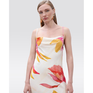 Abito lungo sottoveste con stampa floreale e spalline sottili