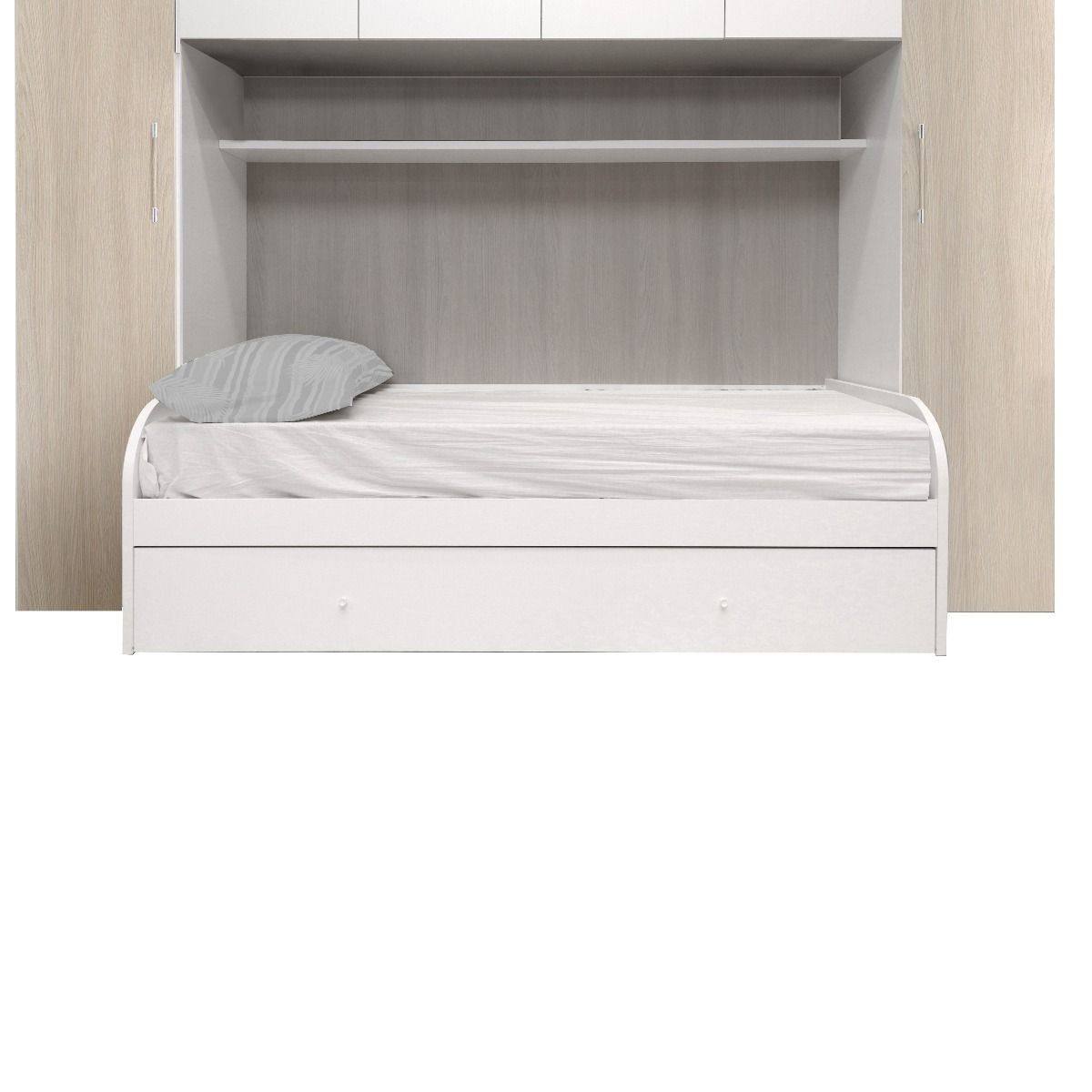 Cameretta completa con armadio 6 ante e divano letto con secondo letto estraibile, 293 x 90 x 247, Bianco
