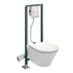 Pack WC suspendu sans bride Rodin+ + Abattant frein de chute + Bâti-support autoportant PRESTO + Plaque chromée