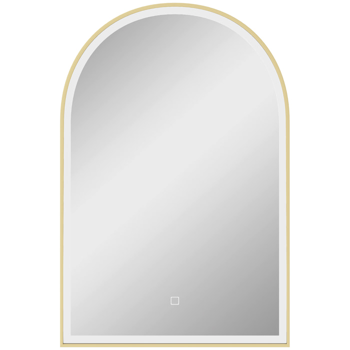 Miroir lumineux LED arqué de salle de bain 90 x 60 cm - tactile, réglable, anti-buée - alu doré