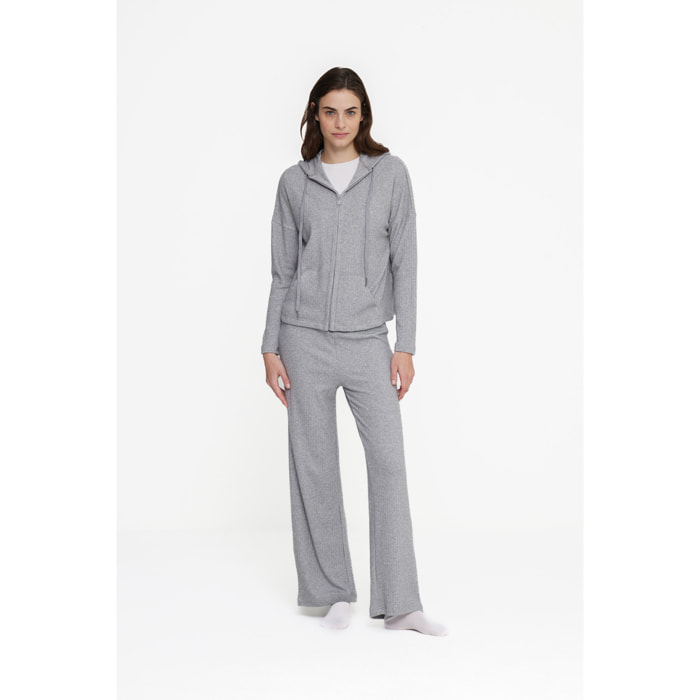 Completo loungewear donna linda in maglina a coste con zip Noidinotte