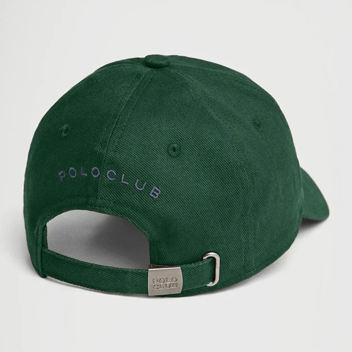 Gorra verde botella de seis paneles con logo Rigby Go