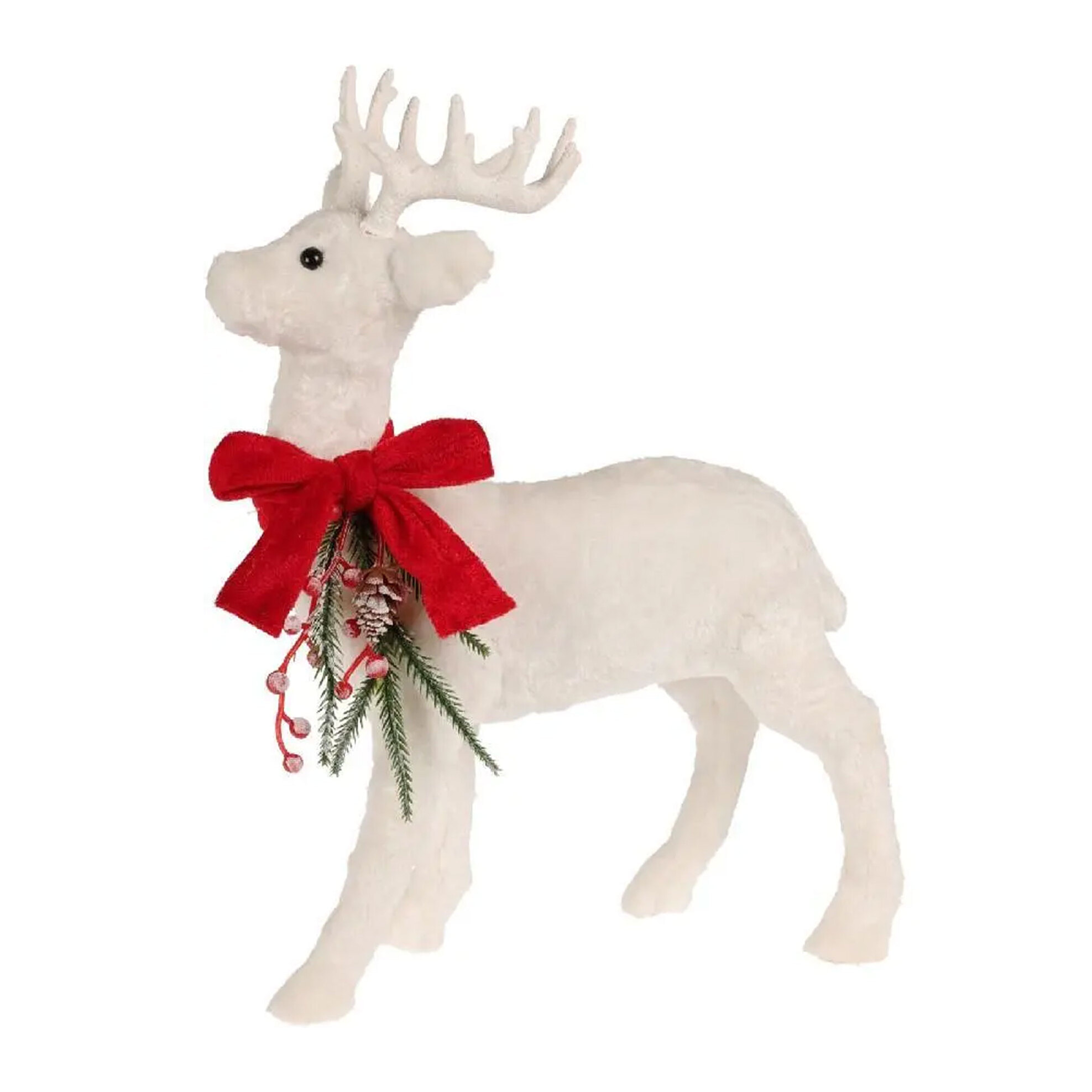 Decoración navideña - reno de pie con luces led y tela blanca 30x12x30cm