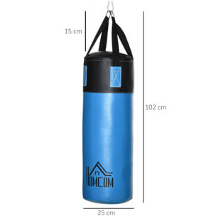 Saco de Boxeo Profesional Punching Bag con Guantes de 8 oz Gancho y Bolsa de Almacenaje Saco de Arena de Entrenamiento para Adultos y Adolescentes Ø25x102 cm Azul