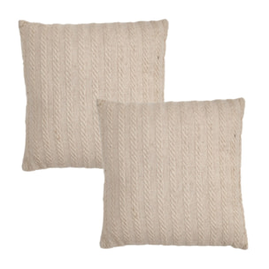 Lot de 2 coussins 40 x 40 cm en coton brodés beige - PLUME