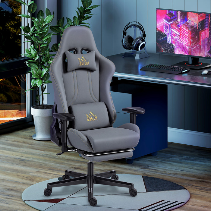 Chaise de bureau gaming ergonomique - chaise gaming réglable inclinable - fauteuil gamer avec coussins - tissu suédine gris