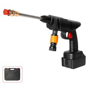 Pistola per lavaggio a pressione con batteria integrata da 12000 mAh, 3 adattatori di lavaggio diversi, potenza di 300W e 25 bar di pressione.
