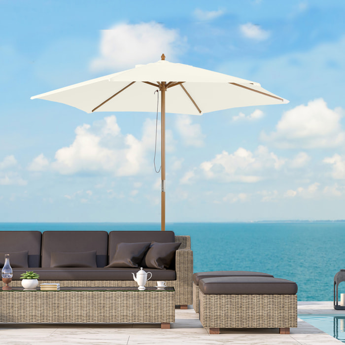 Parasol droit hexagonal de jardin grande taille dim. Ø 2,5 x 2,3H m bambou polyester crème