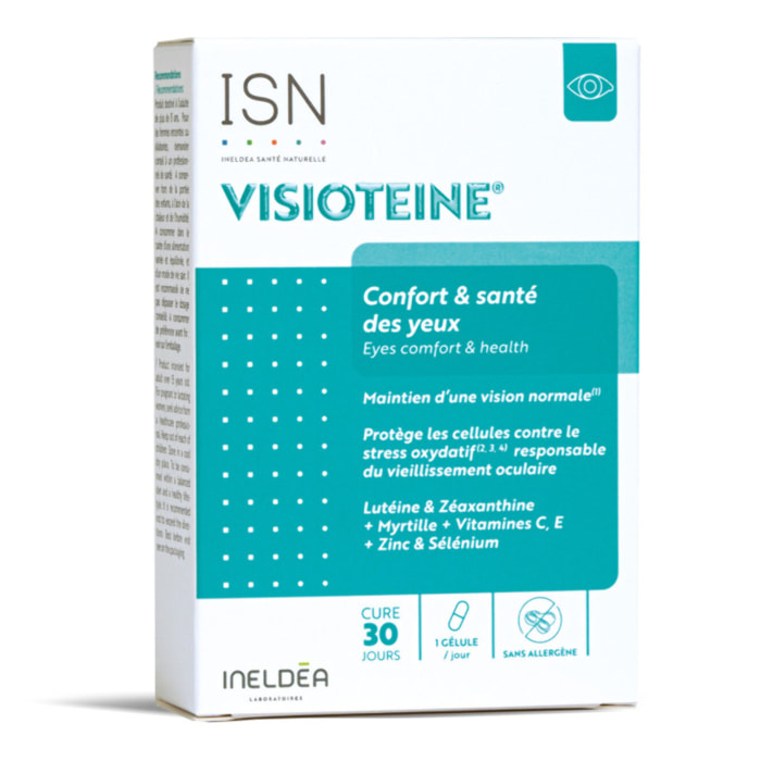 ISN - Visioteine - Contribue à protéger la rétine et le cristallin de l'oxydation responsable du vieillissement oculaire - Améliore le confort visuel - 30 gélules végétales
