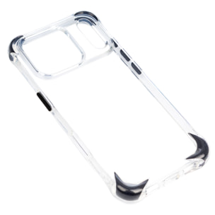 Custodia trasparente con rilievo protettivo per fotocamera, angoli rinforzati neri, antiurto e antifingerprint Magsafe per iPhone 17 Pro.