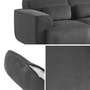 Canapé Wallas. 2 places. tissu velours côtelé gris foncé L 180 x P 98 x H 73cm