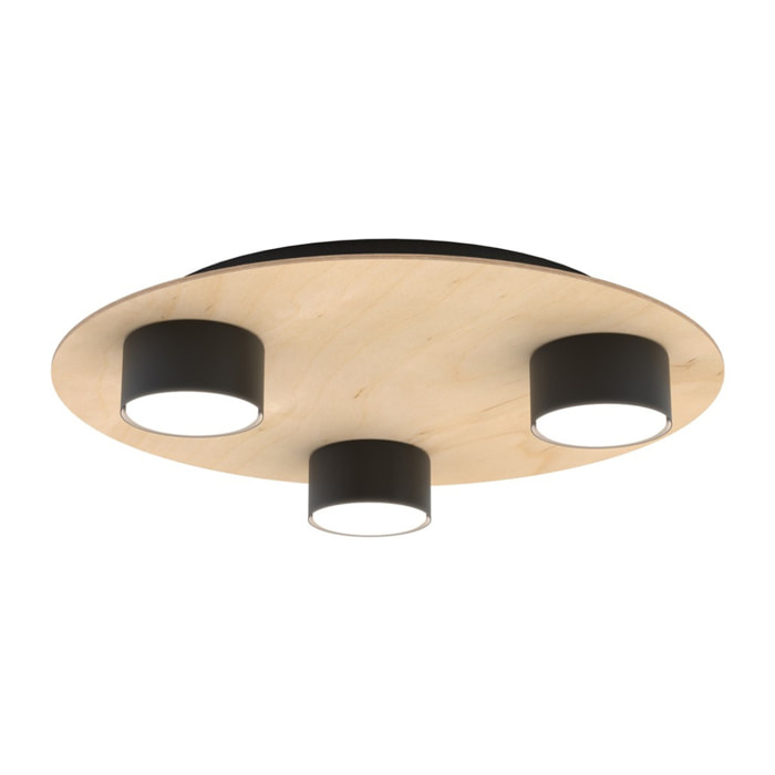 Lampada da soffitto Pixo in acciaio nero e legno naturale