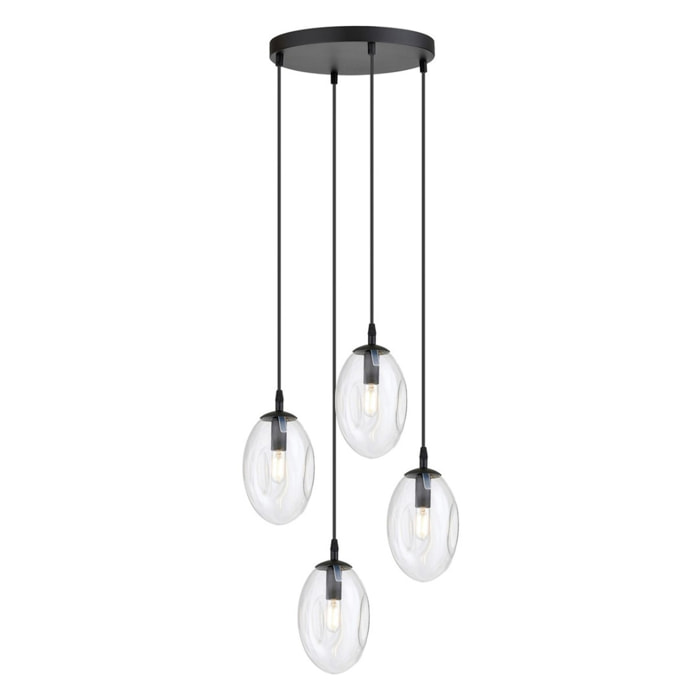 Lampada a sospensione Astral in acciaio nero e vetro
