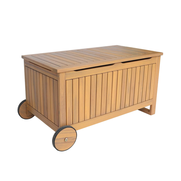 Coffre de jardin bois d'acacia avec roulettes 119L KIVO