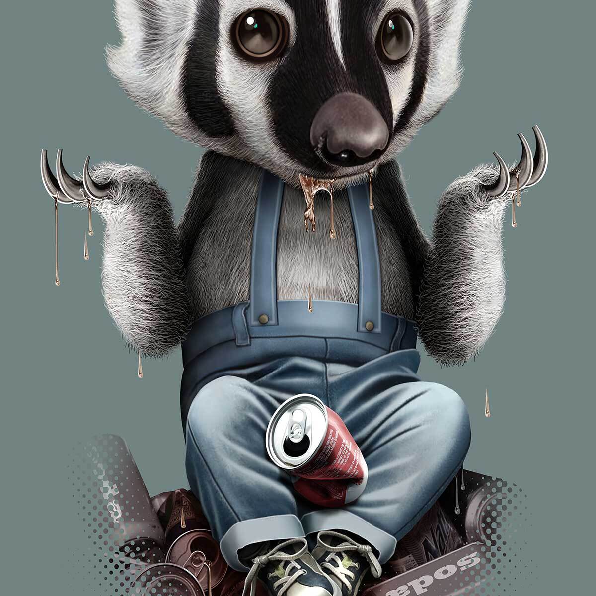 Affiche enfant frisson de blaireau  Affiche + cadre en bois - Noir