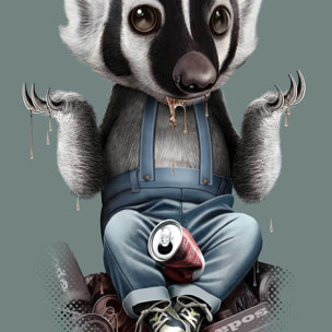 Affiche enfant frisson de blaireau  Affiche + cadre en bois - Noir