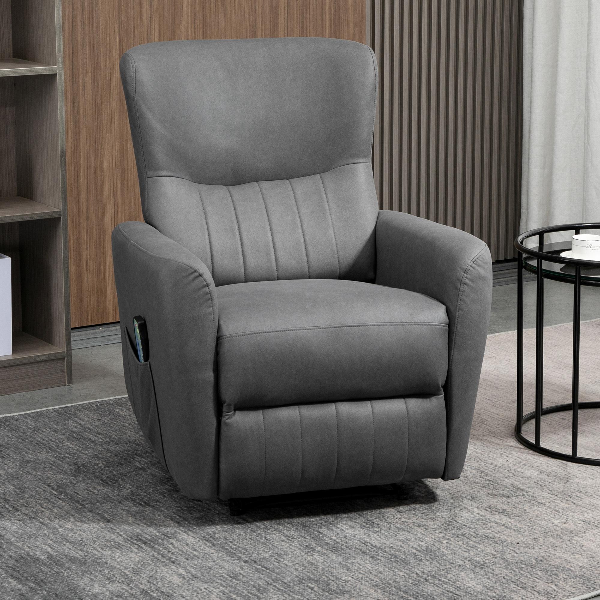 Fauteuil de relaxation inclinable 8 points de massage repose-pied ajustable microfibre polyester gris