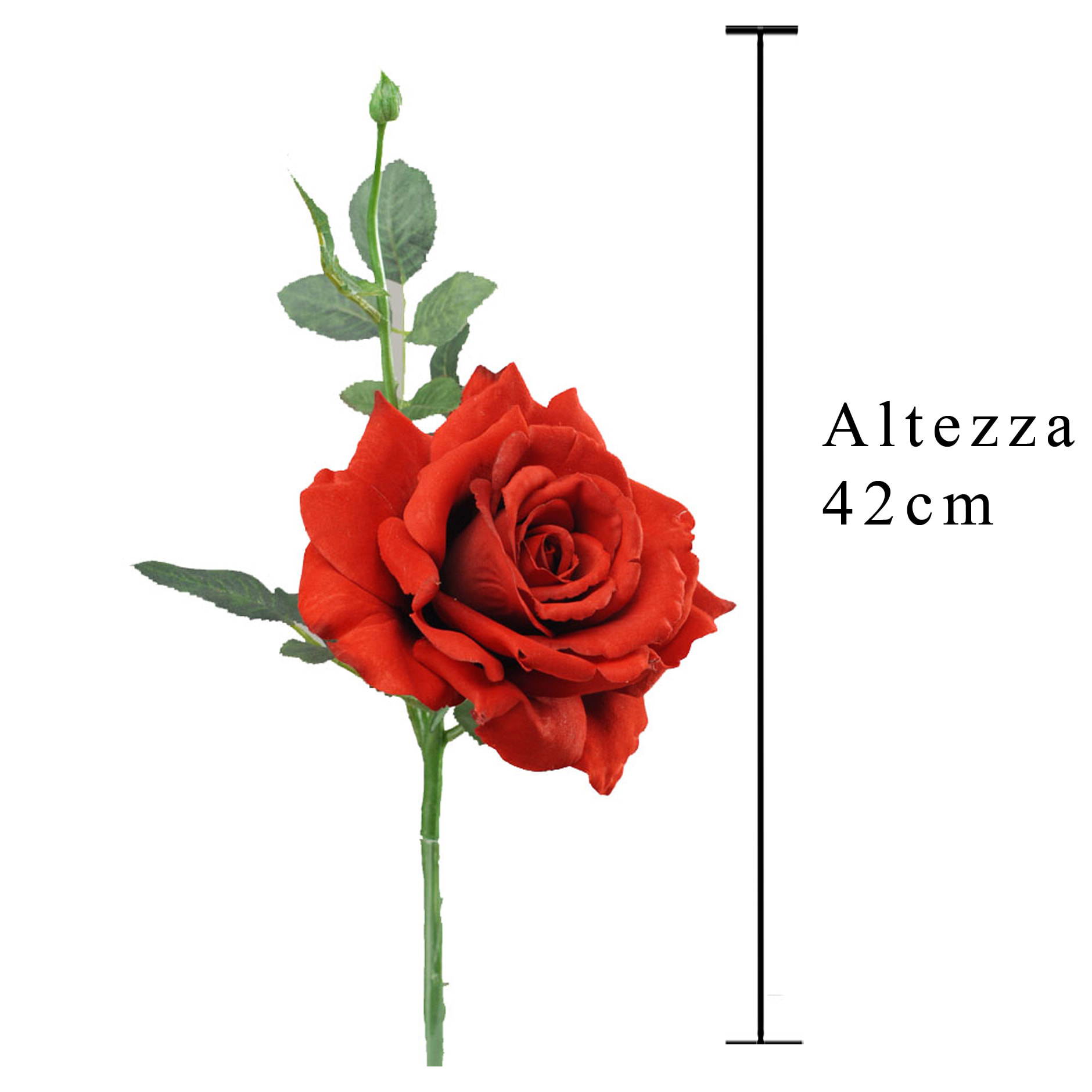 Rosa Regina. Altezza 42 Cm - Pezzi 6 - 18X42X13cm - Colore: Rosso - Bianchi Dino - Fiori Artificiali