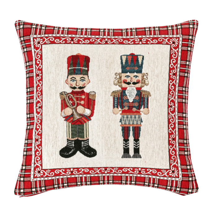 Fodera Per Cuscino Arredo Natalizio In Tessuto Gobelin Cinigliato Made in Italy Disegno Schiaccianoci