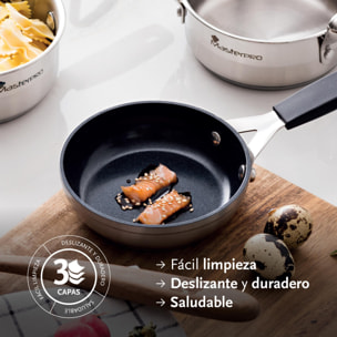 Juego de 3 sartenes ø20ø24ø28cm y plancha grill 32x23cm + 4 protectores en aluminio forjado antiadherentes masterpro