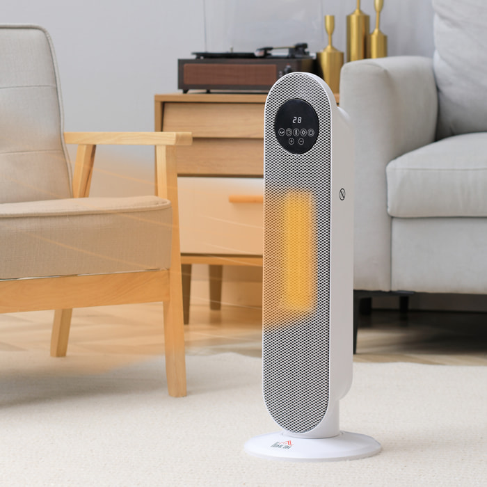 Calefactor Eléctrico Cerámico PTC, 2000W, con Control Remoto, 15–40 °C, Oscilación de 45°, Temporizador 12H, Protección contra Vuelcos y Sobrecalentamiento para 15-20 ㎡, Blanco