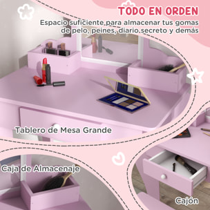 Tocador Infantil para Niñas y Niños de +3 Años Mesa de Maquillaje con Taburete y Espejo Tocador para Niñas con Cajón y Cajas de Almacenaje Forma de Nube Rosa