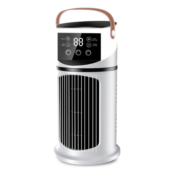 Ventilador sin aspas BDL-901E. Con función de nebulización, 6 velocidades y temporizador de hasta 8 horas. Depósito de 500 ml y luz ambiental de 7 colores.