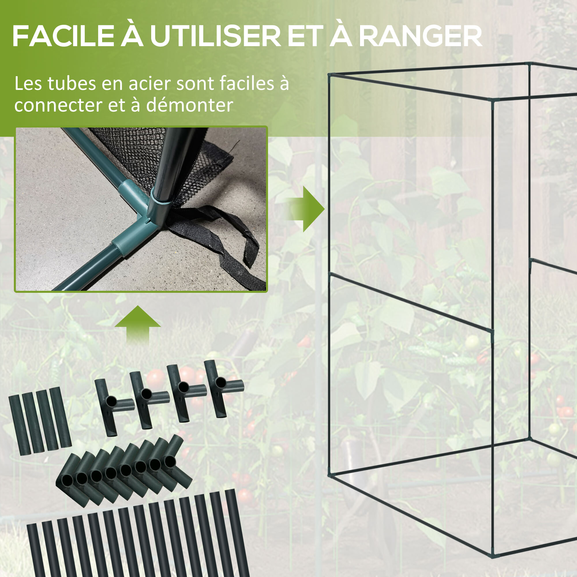 Serre de jardin serre à tomates filet protection solaire porte zippée enroulable acier HDPE vert