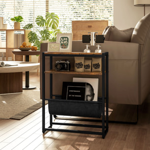 Table d'appoint bout de canapé table d'entrée avec étagère et porte-revues structure en acier design industriel - 43l x 18P x 56H cm noir marron foncé