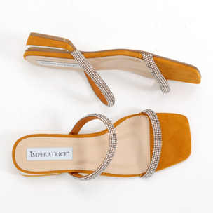 Sandali bassi in simil camoscio con fasce ricoperte di strass