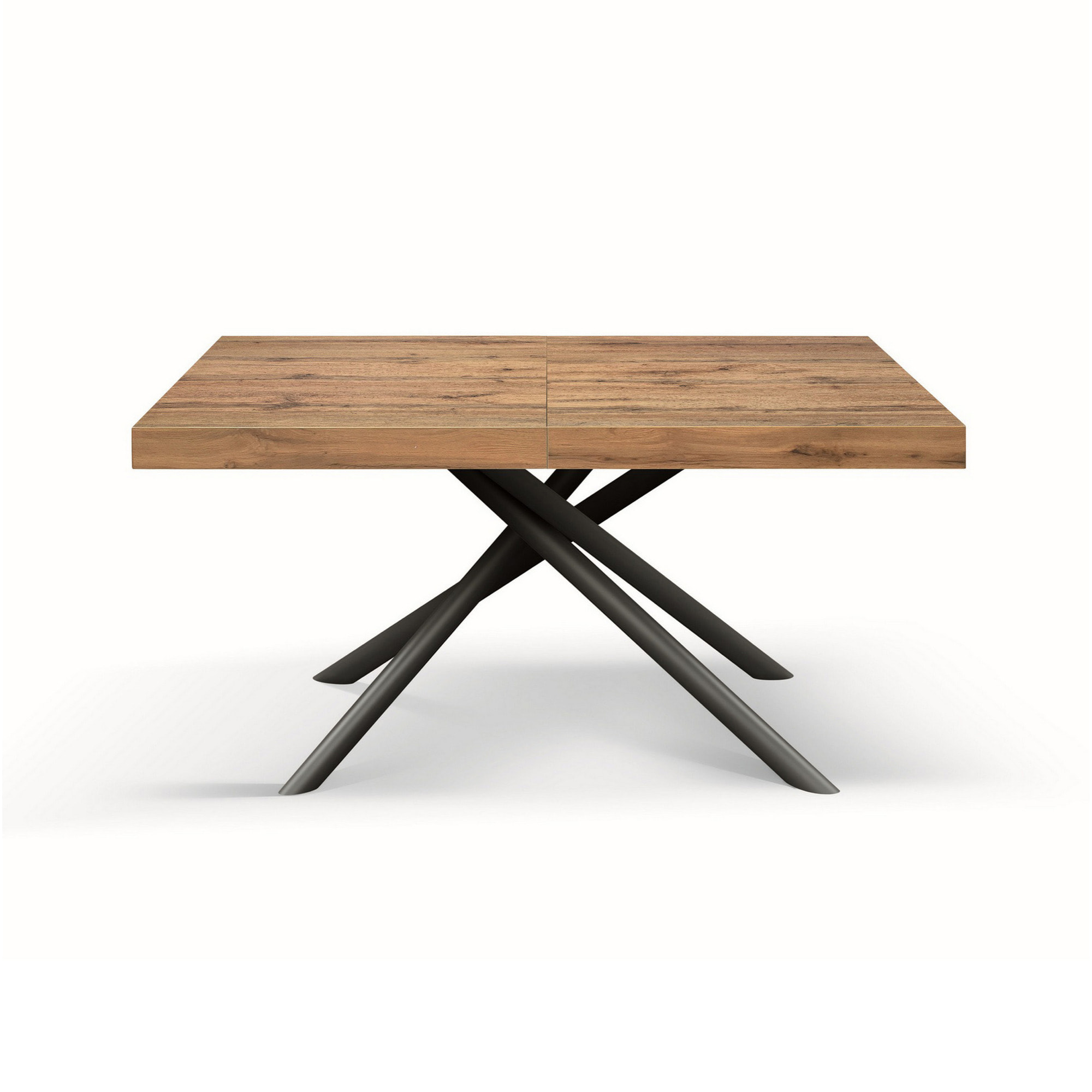 Tavolo CARRARA in legno, finitura rovere rustico e base in metallo verniciato antracite, allungabile 140x90 cm - 220x90 cm