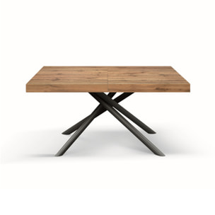 Tavolo CARRARA in legno, finitura rovere rustico e base in metallo verniciato antracite, allungabile 140x90 cm - 220x90 cm