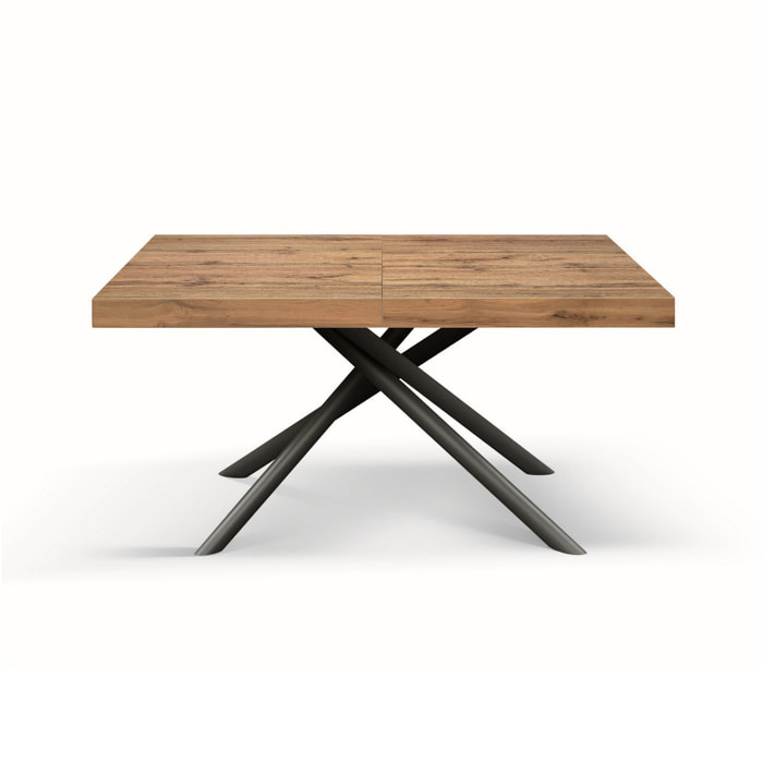 Tavolo CARRARA in legno, finitura rovere rustico e base in metallo verniciato antracite, allungabile 140x90 cm - 220x90 cm