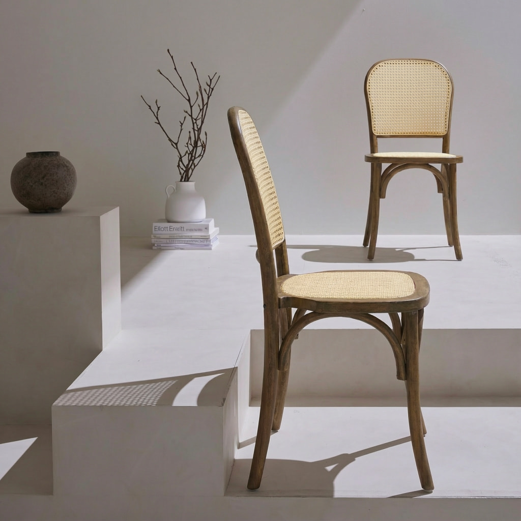 Chaise vintage bois et rotin (lot de 2) MONTPARNASSE
