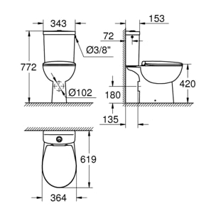 WC à poser avec réservoir et abattant softclose, sans bride, blanc alpin (longueur 61cm)
