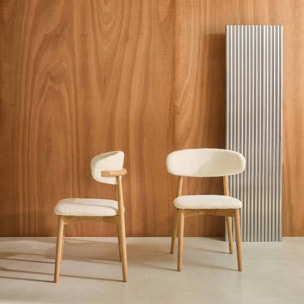 Chaise bois d'hévéa et tissu bouclette (lot de 2)  PAOLA