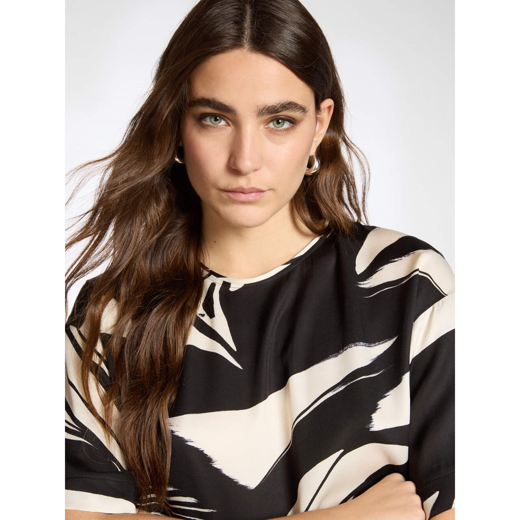 Elena Mirò - Blusa stampata in twill di viscosa - Nero
