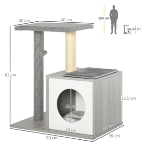 árbol Rascador de Gatos de Felpa y Sisal 59x39x62 cm Gris