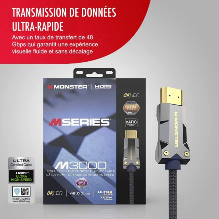 Câble HDMI MONSTERCABLE M3000 UHD 8K DOLBY VISION HDR 48GBPS 15M