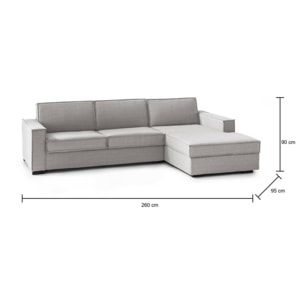 Divano letto con penisola Afar, Sofà con apertura girevole, Penisola contenitore Destra, Braccioli slim, 100% Made in Italy, Cm 260x95h90, Grigio