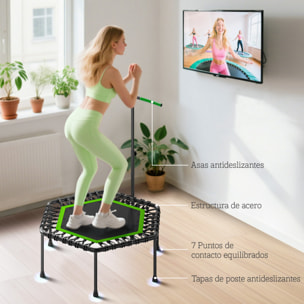 Trampolín de Fitness 114x114x132 cm Cama Elástica Fitness con Mango Ajustable de 3 Niveles Marco de Acero para Entrenamiento Piernas Cuerpo en Hogar Oficina Gimnasio Verde y Negro