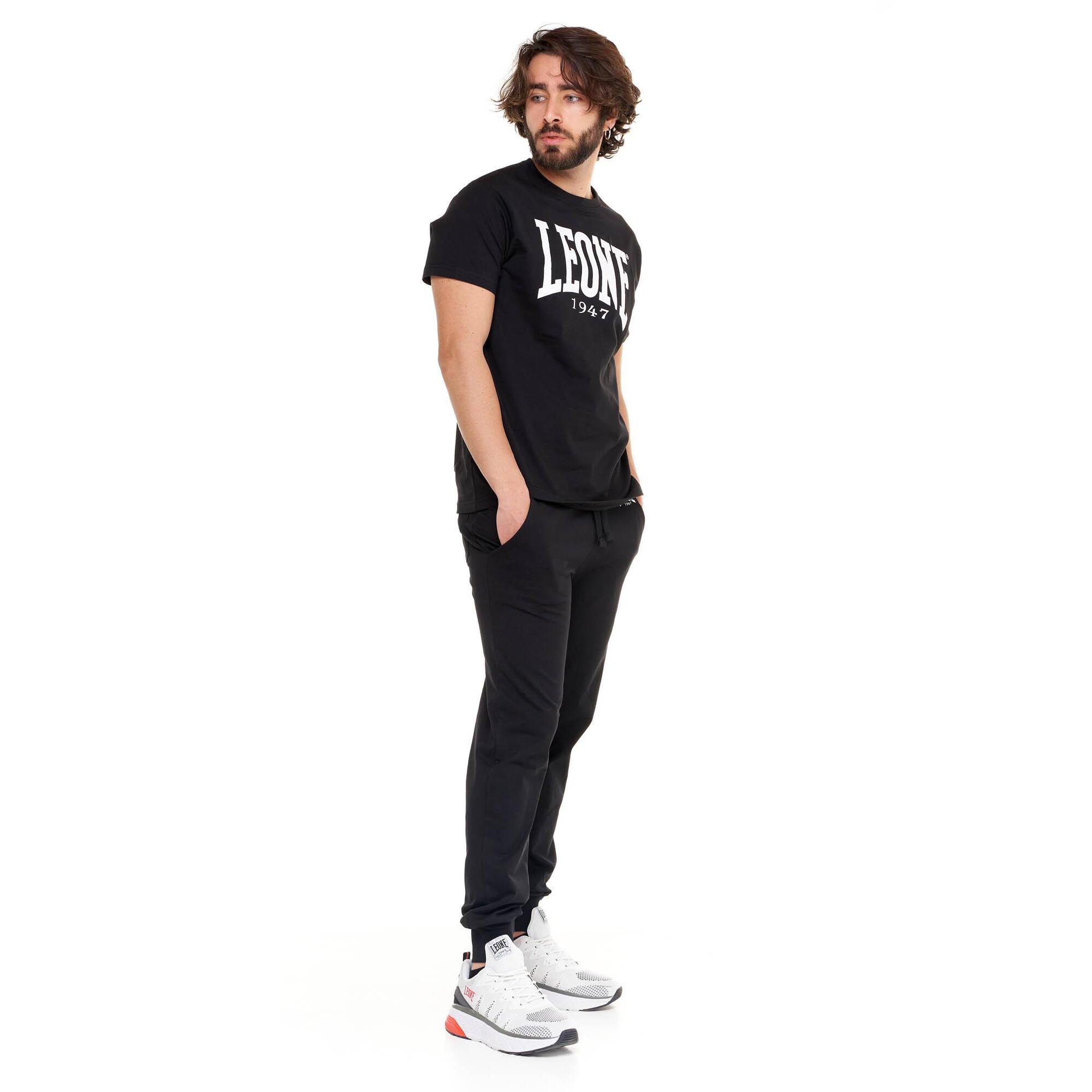 Camiseta de manga corta de algodón elástico con gran logo Leone Basic