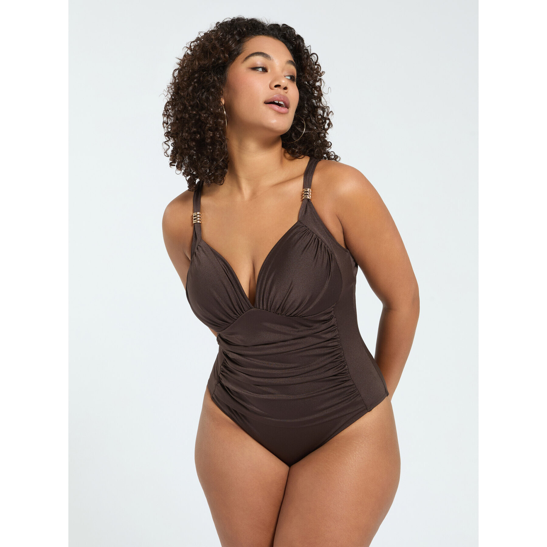 Fiorella Rubino - Costume intero con arricciatura sul fianco - Marrone