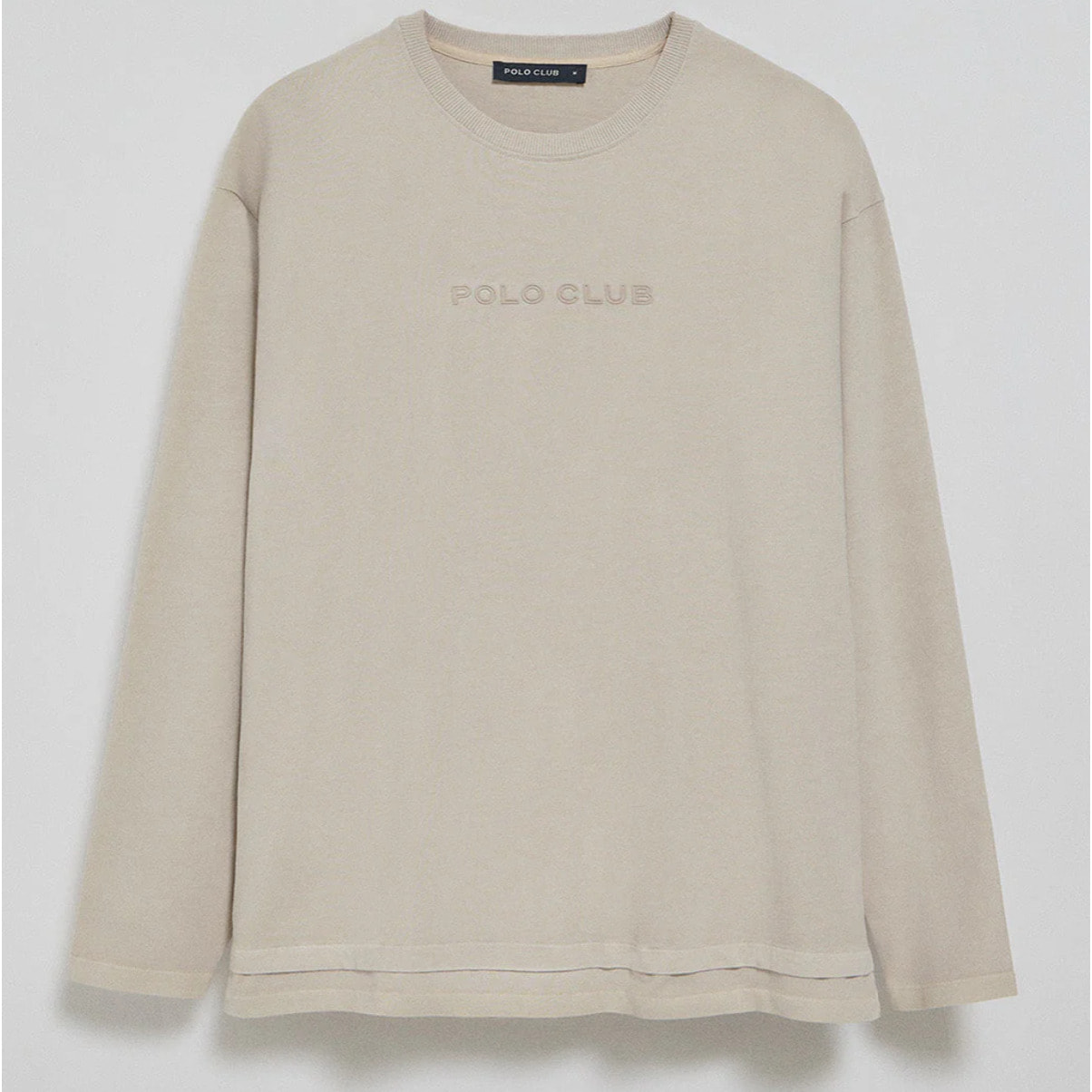 Maglietta Polo Club Hermes a maniche lunghe in beige con logo in gomma