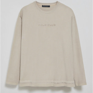 Maglietta Polo Club Hermes a maniche lunghe in beige con logo in gomma